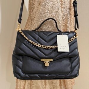 A New Day Black Quilted Shoulder Crossbody Bag with a Gold Chain Strap